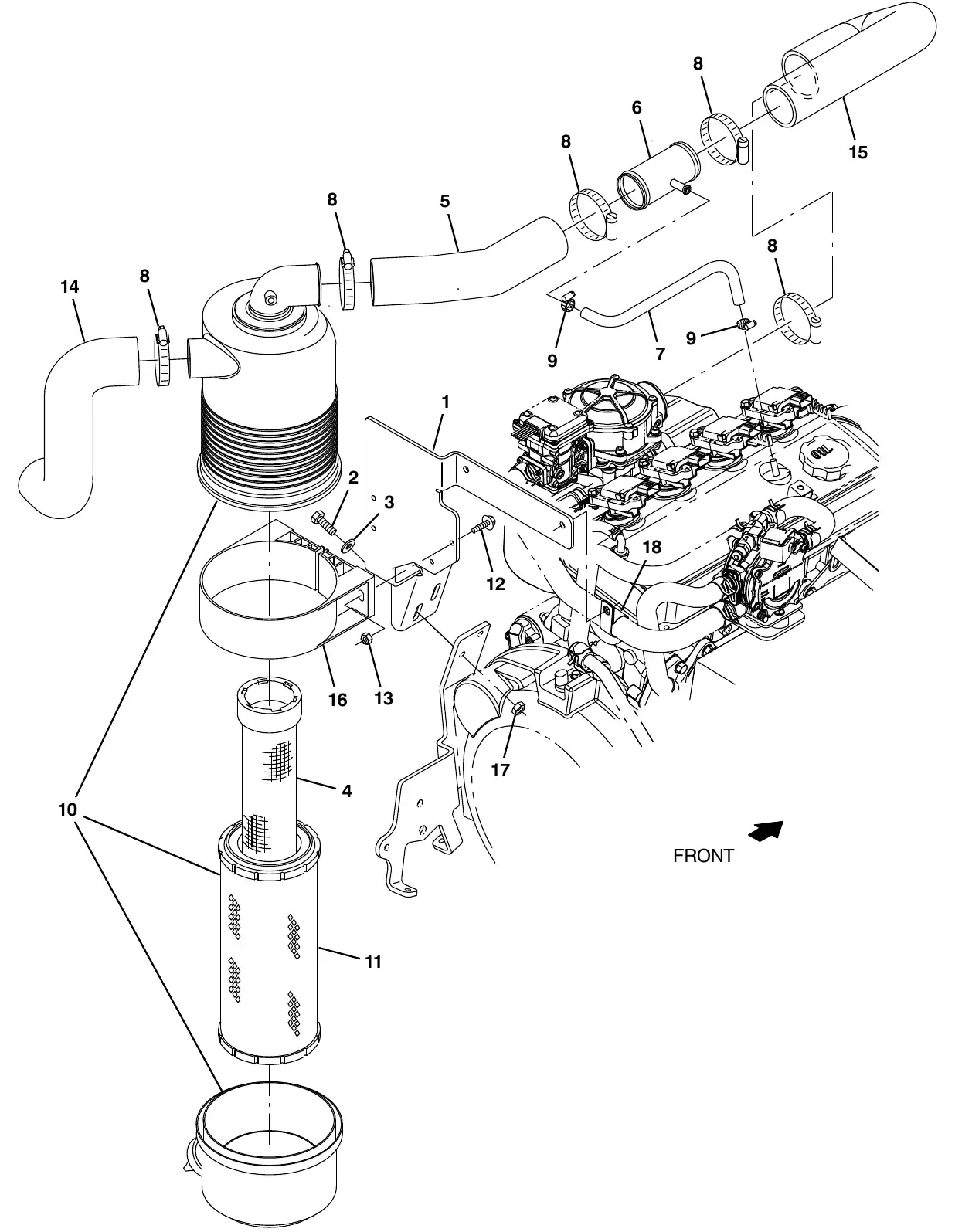 Tennant M20 mitsubishi engine air cleaner group, lpg exploded view
