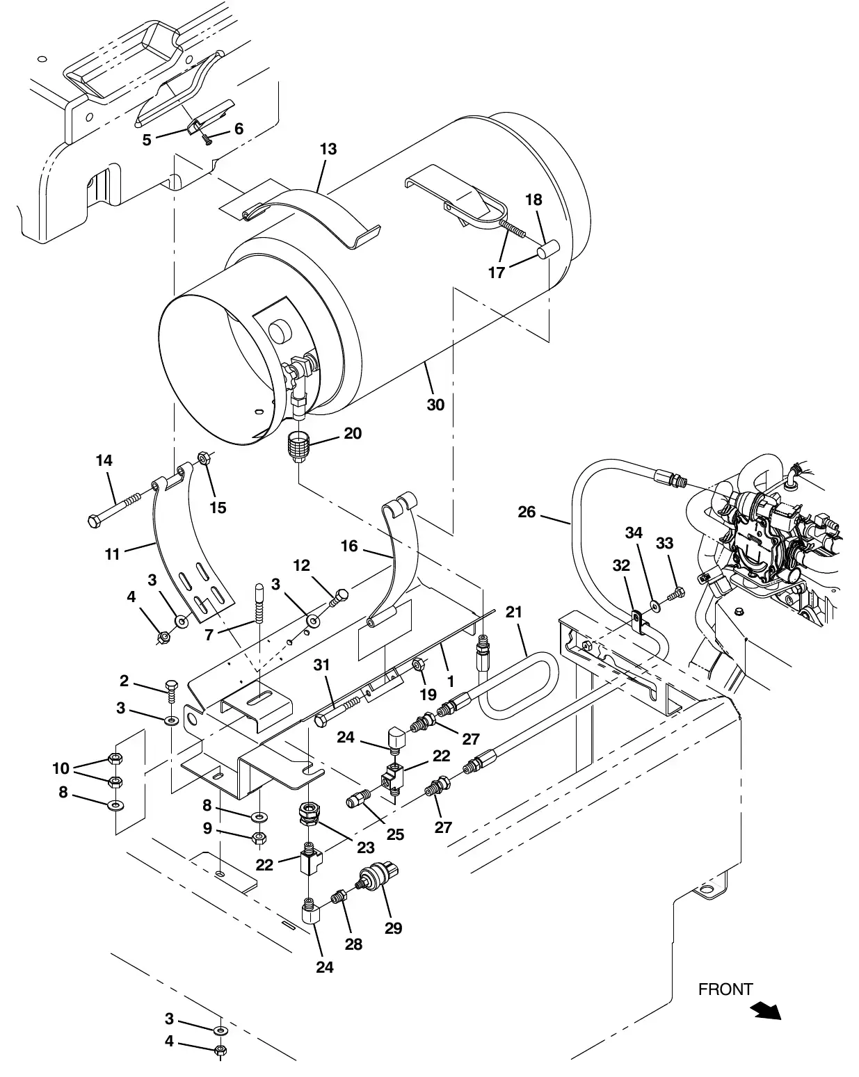 Tennant M20 engine fuel tank group, lpg exploded view