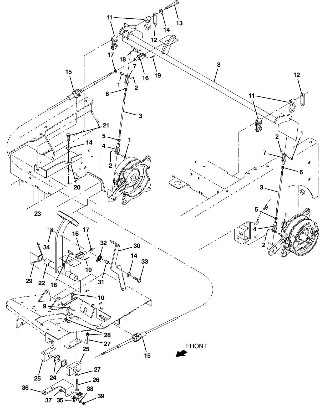 Tennant M20 brake pedal linkage group exploded view