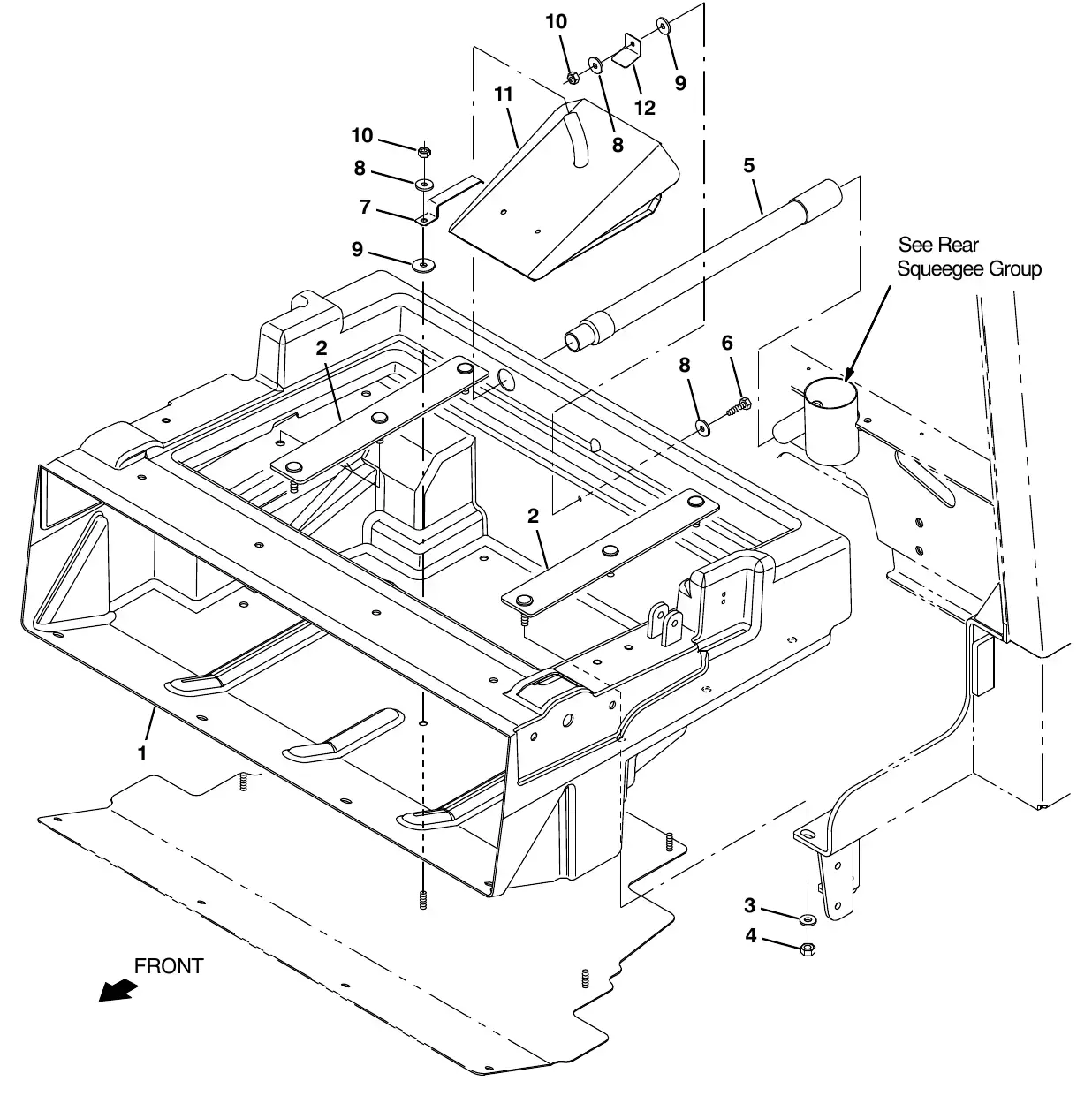 Tennant M20 hopper and debris screen group exploded view