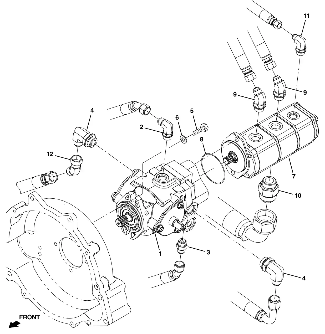 Tennant M20 hydraulic pumps group exploded view