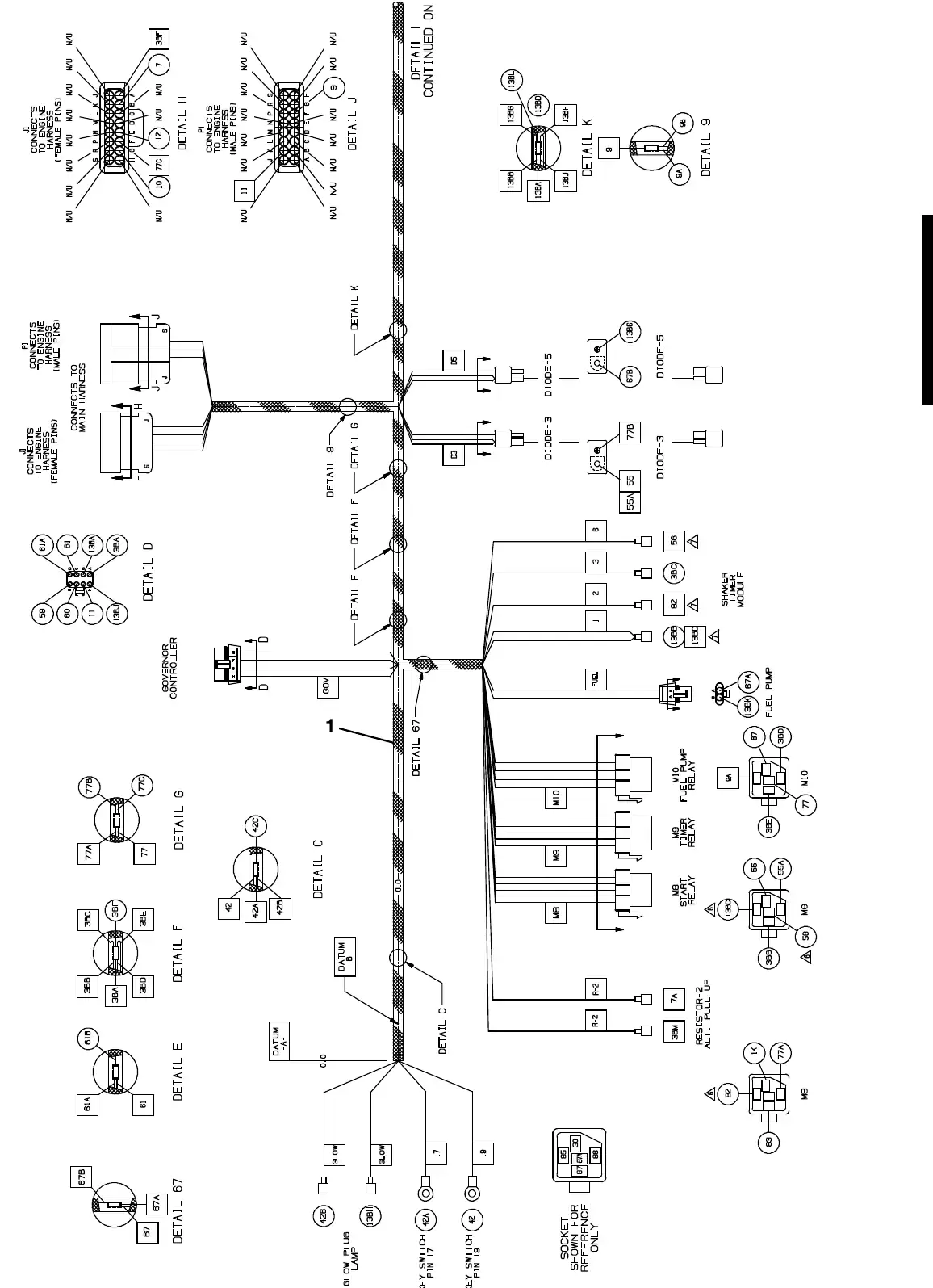 Tennant M20 electrical wire harness group, diesel engine exploded view