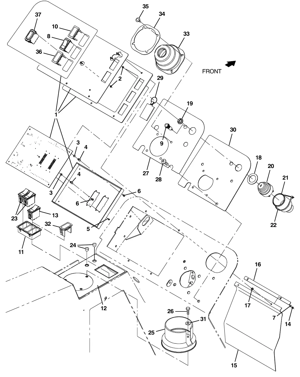 Tennant M20 instrument panel group exploded view