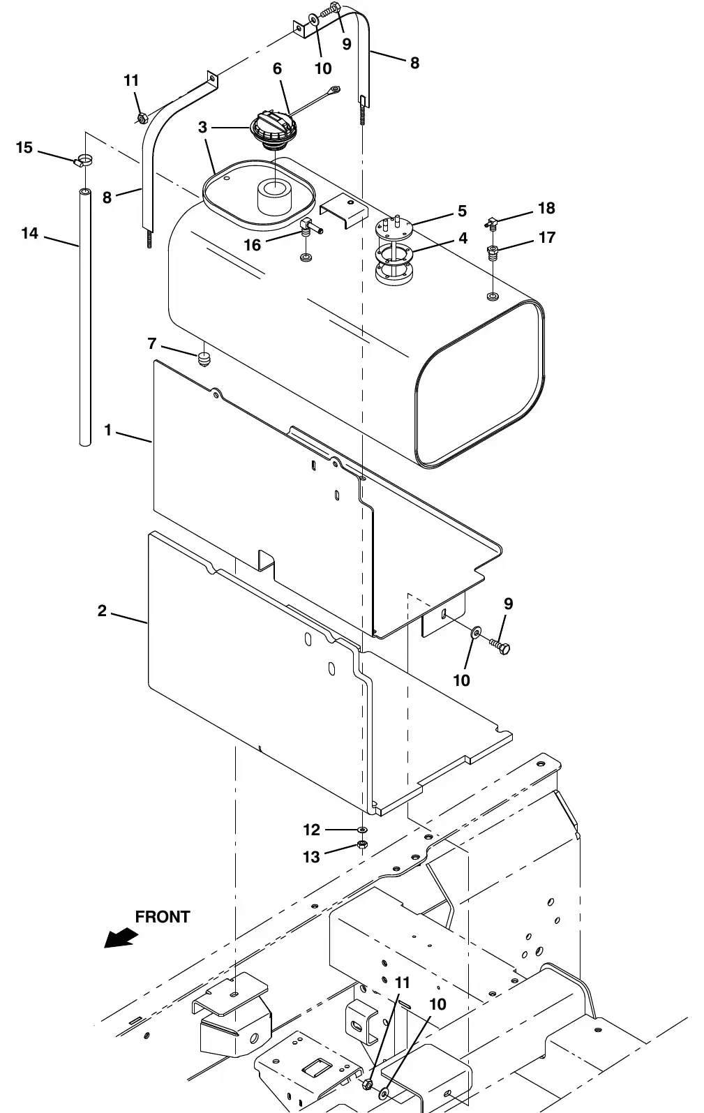 Tennant M20 engine fuel tank group exploded view