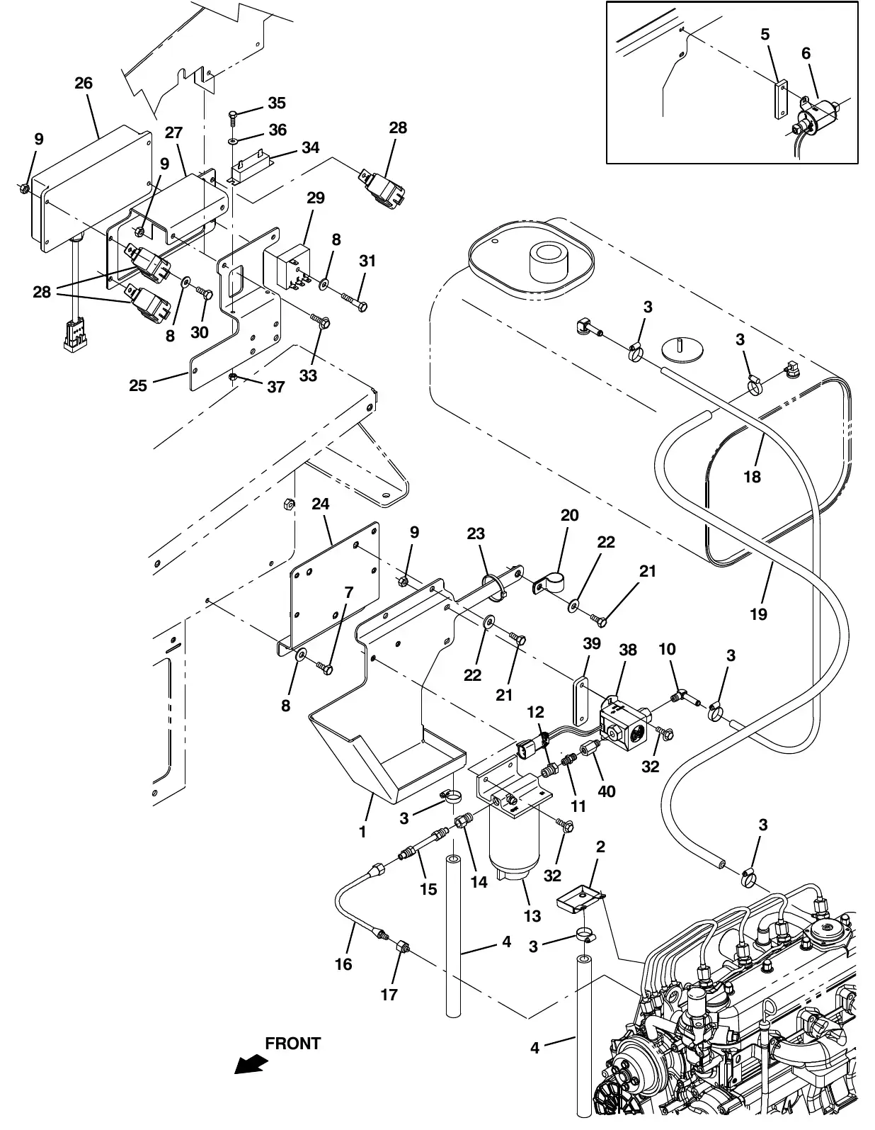 Tennant M20 engine fuel line group exploded view