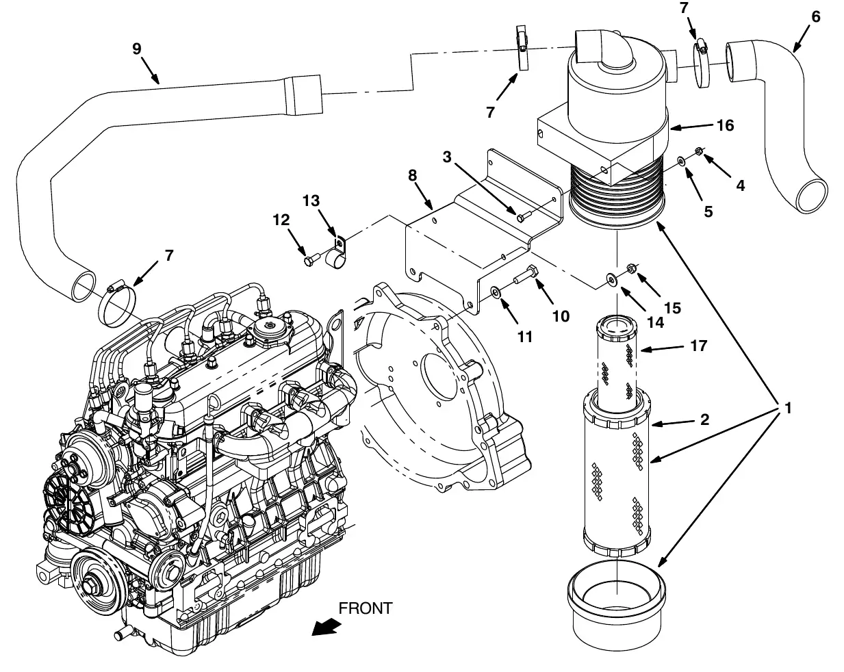 Tennant M20 engine air cleaner group exploded view