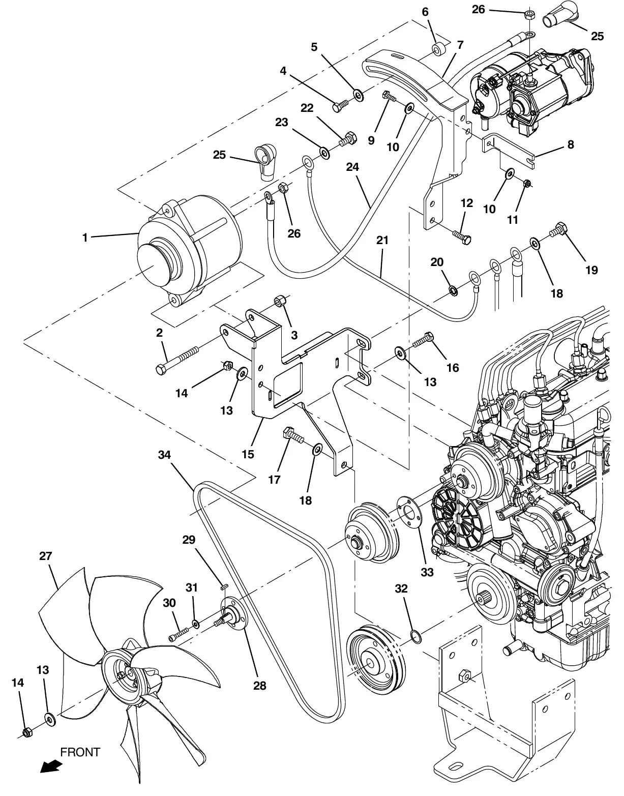 Tennant M20 engine alternator group exploded view