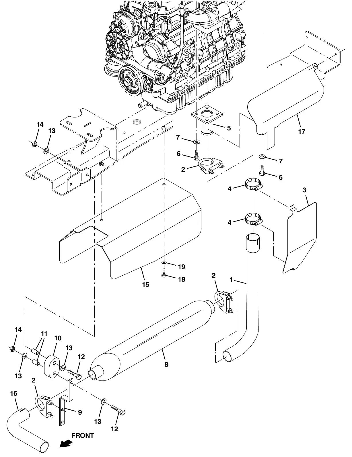 Tennant M20 engine muffler group exploded view