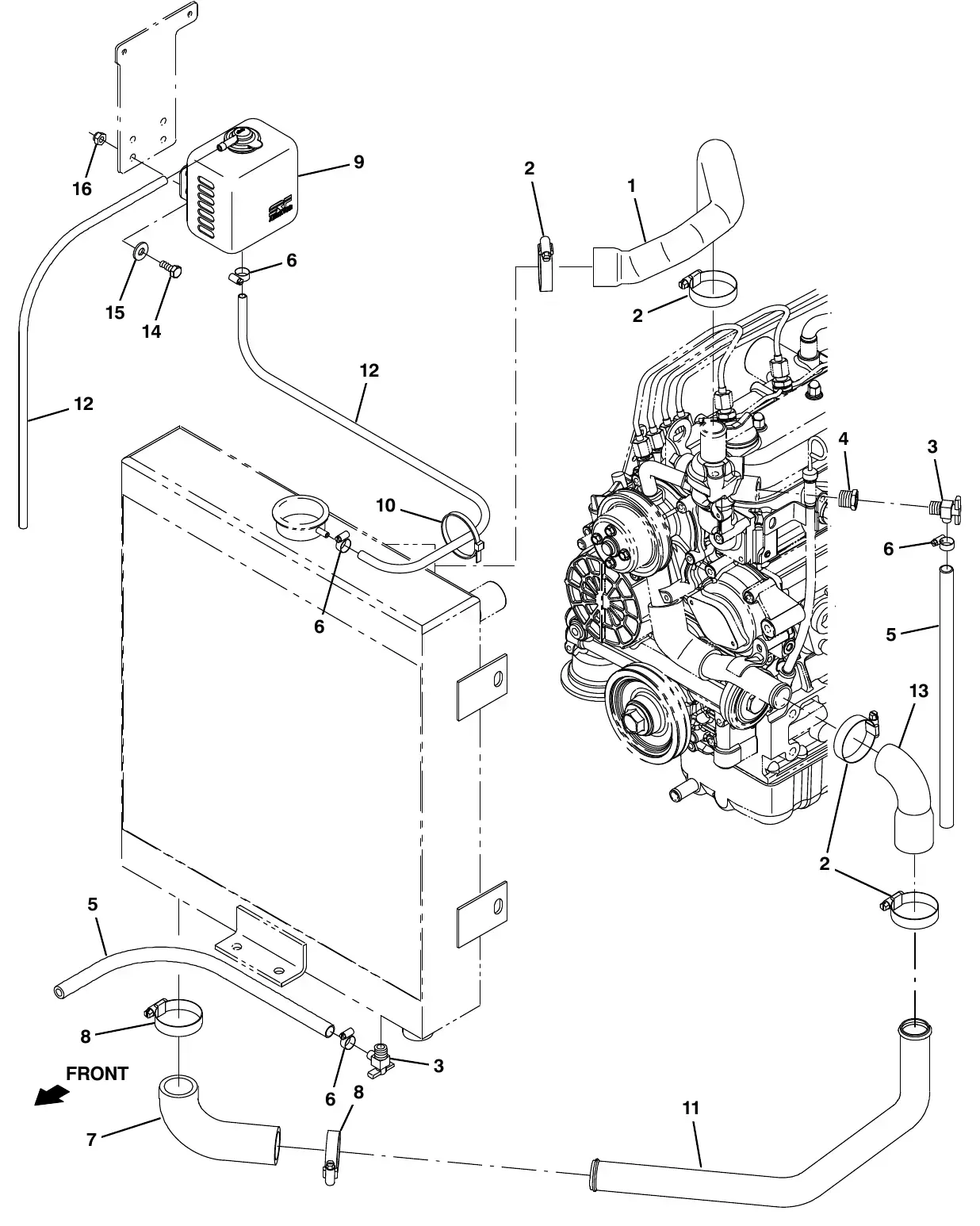 Tennant M20 engine radiator hose group exploded view