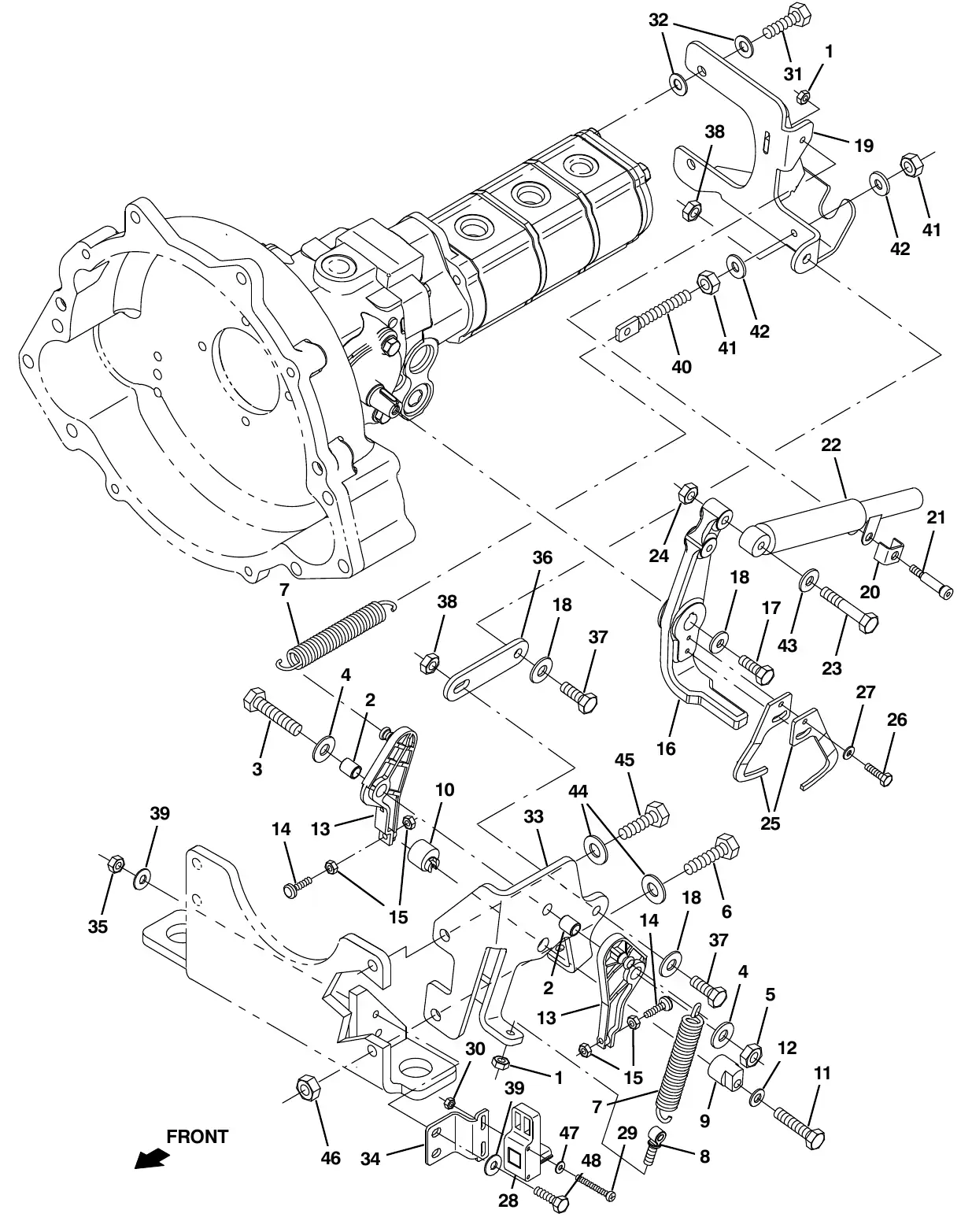 Tennant M20 hydraulic pump linkage group exploded view