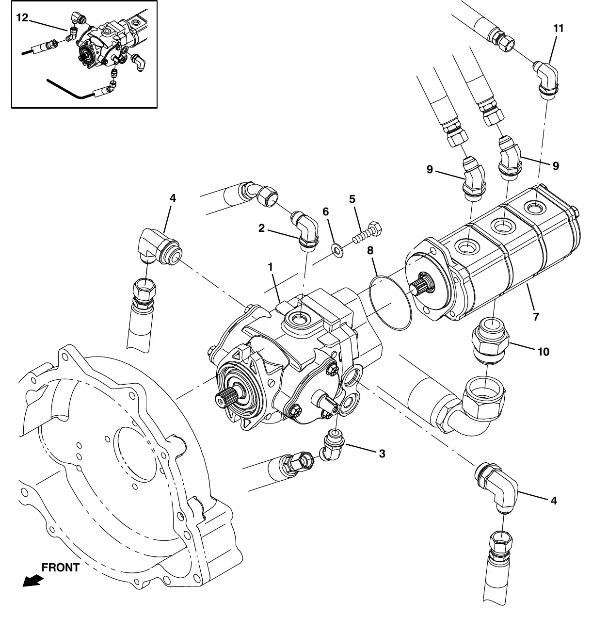Tennant M20 hydraulic pumps group exploded view