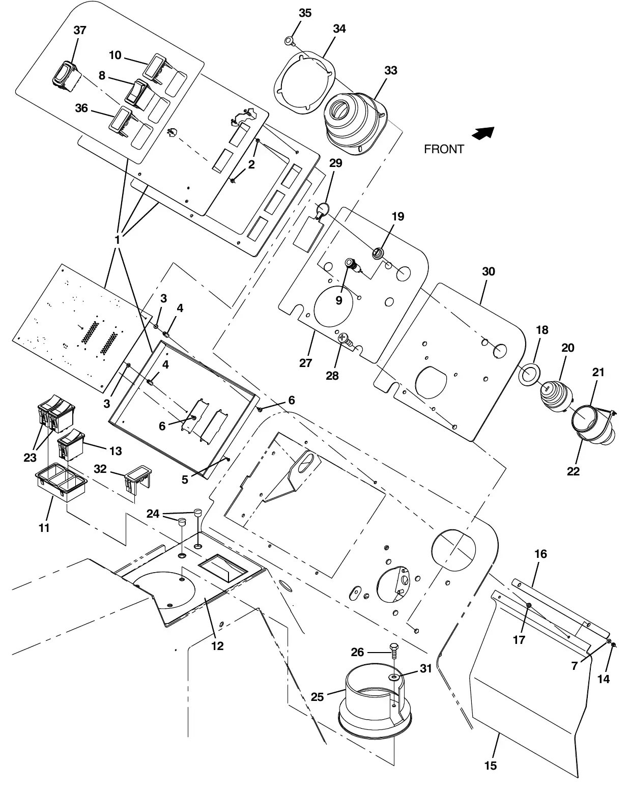 Tennant M20 instrument panel group exploded view