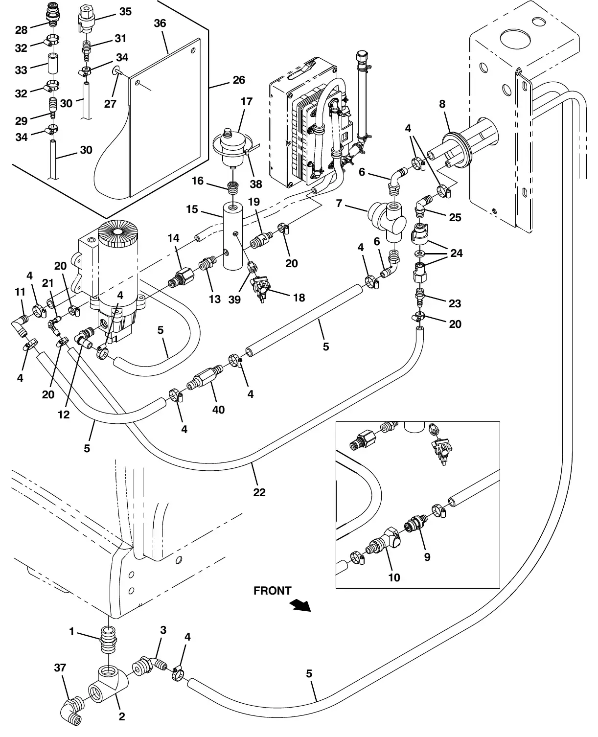 Tennant M20 ec - h20 solution pump supply group (s/n 008000 - 014000) exploded view