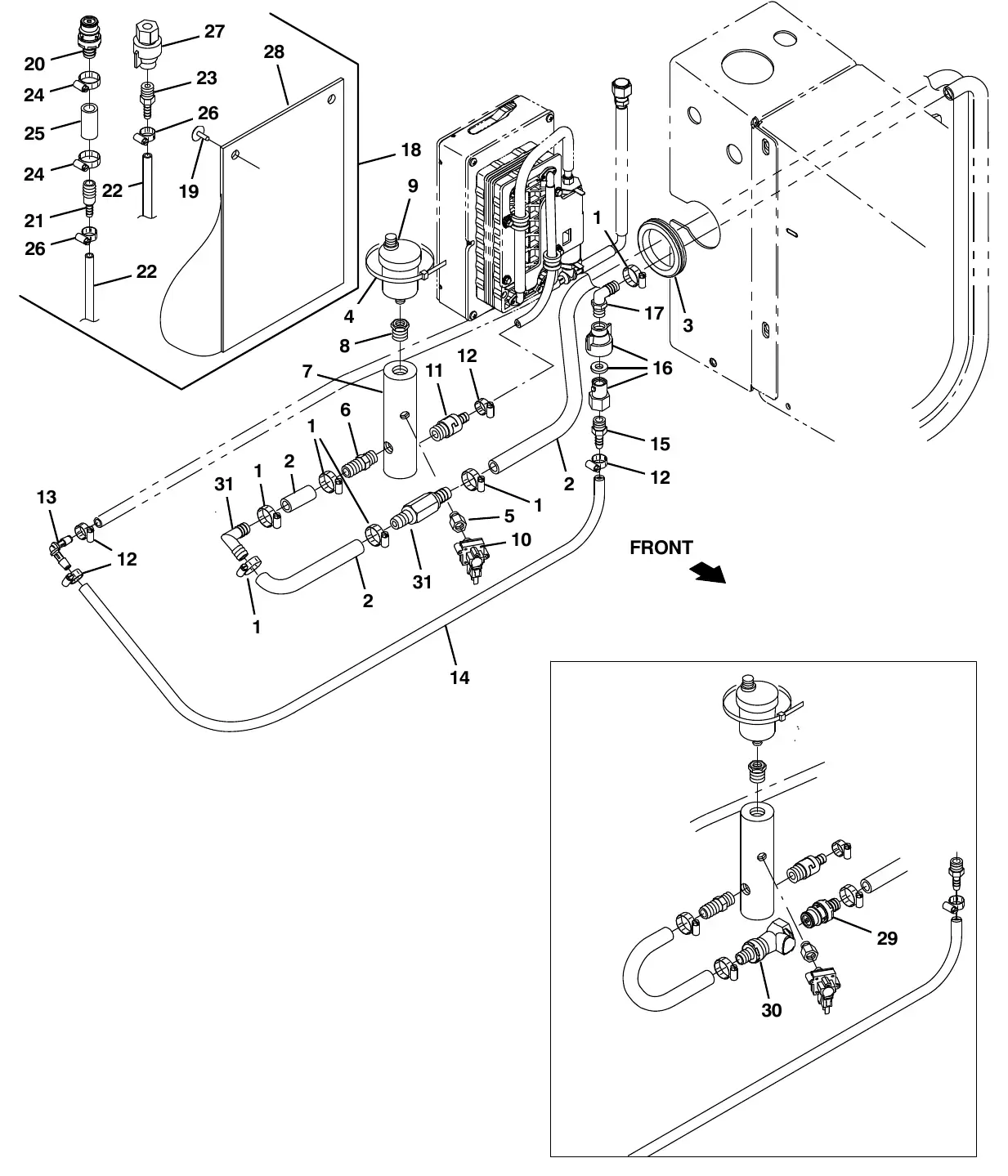 Tennant M20 ec - h20 solution pump supply group (s/n 014001 - ) exploded view