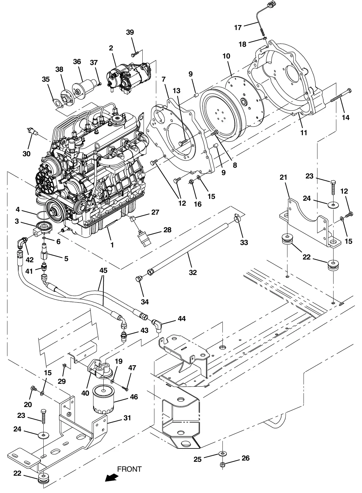 Tennant M20 engine and mount group exploded view