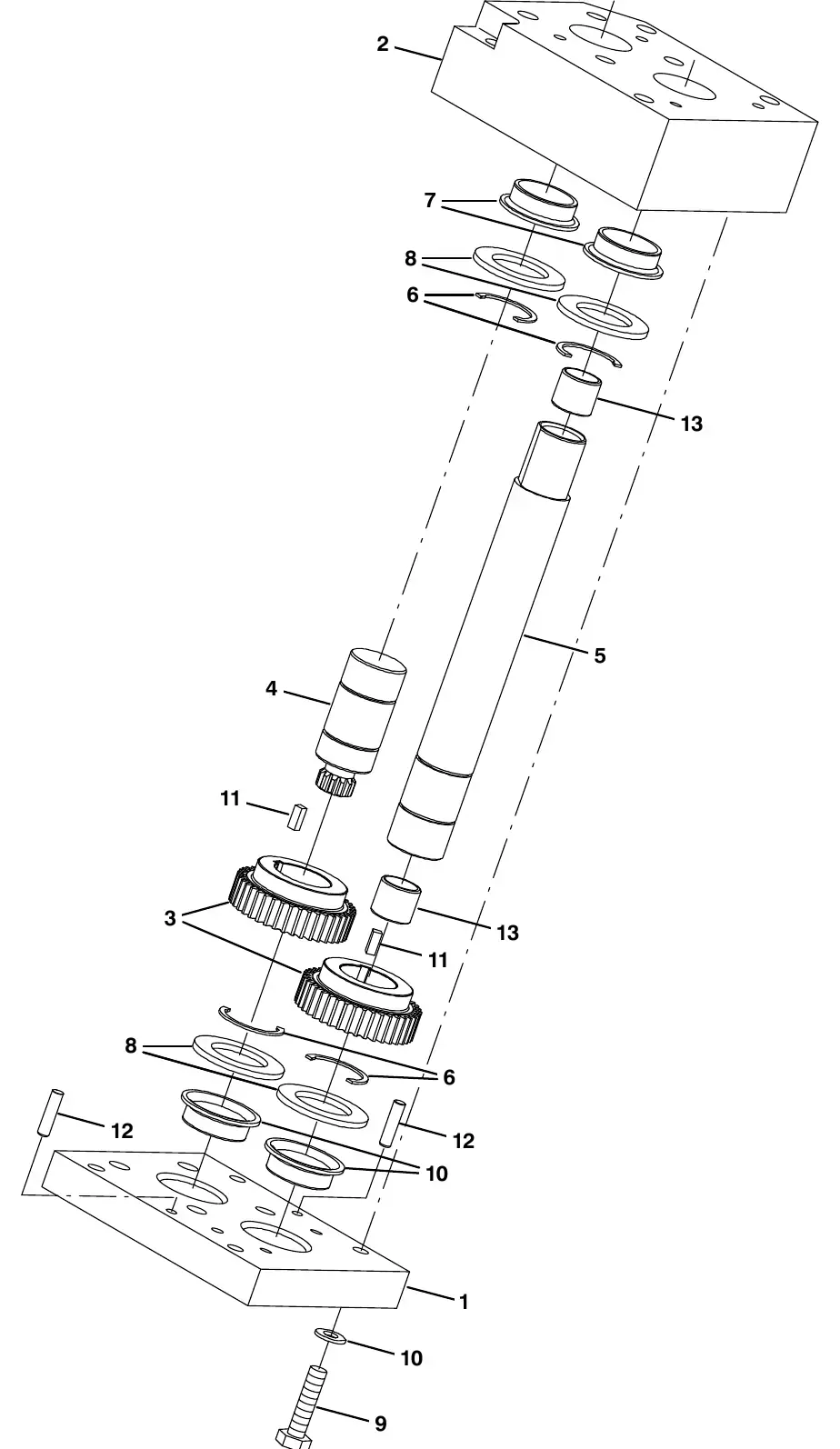 Tennant M20 steering gearbox breakdown, 9015636 exploded view