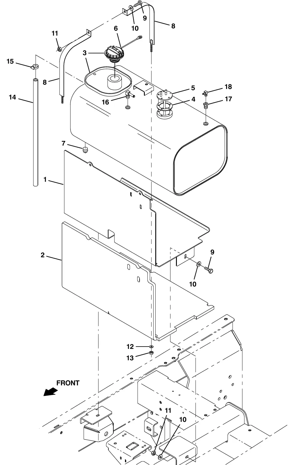 Tennant M20 engine fuel tank group exploded view