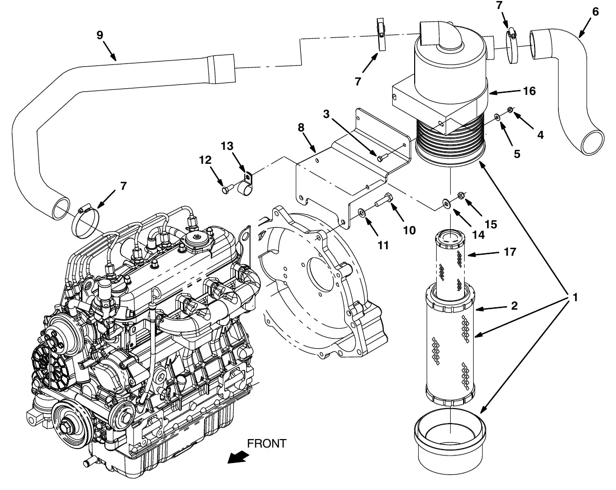 Tennant M20 engine air cleaner group exploded view
