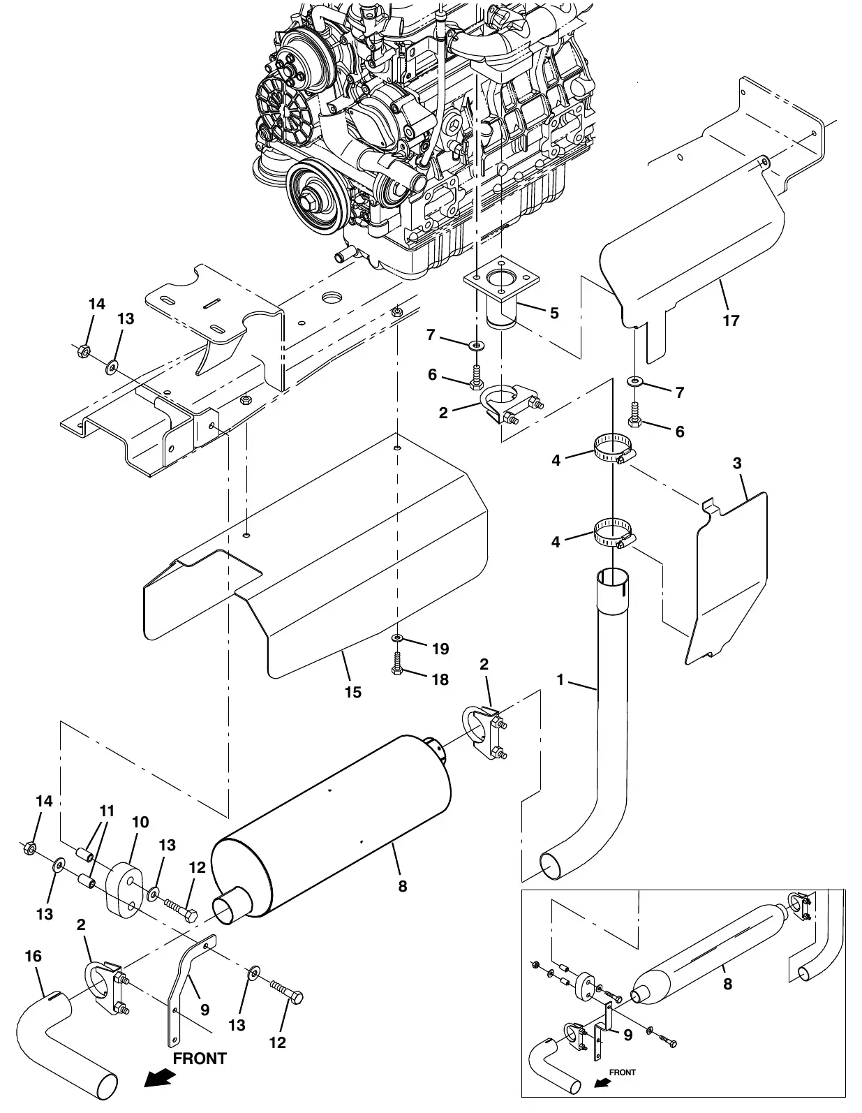 Tennant M20 engine muffler group exploded view