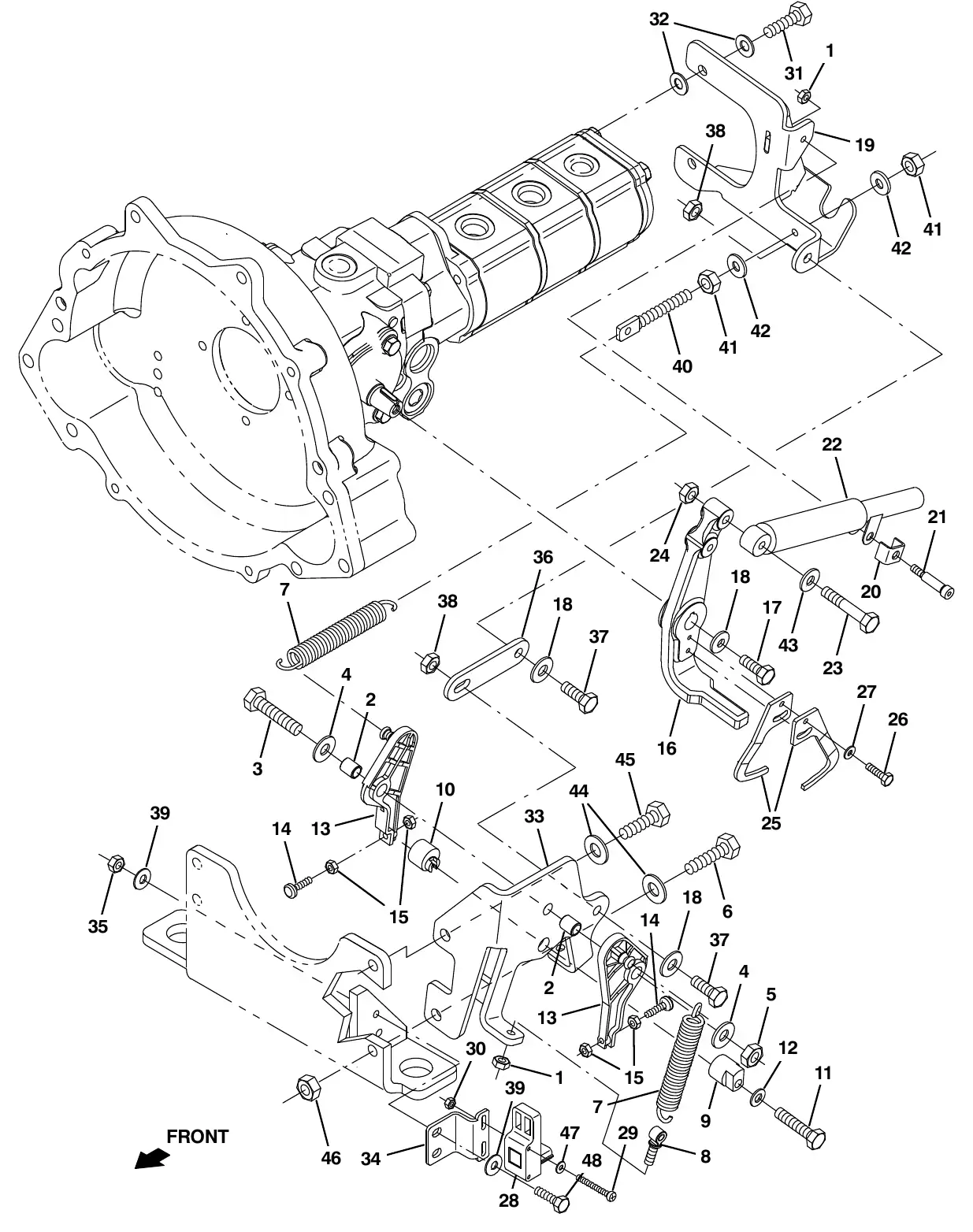 Tennant M20 hydraulic pump linkage group exploded view
