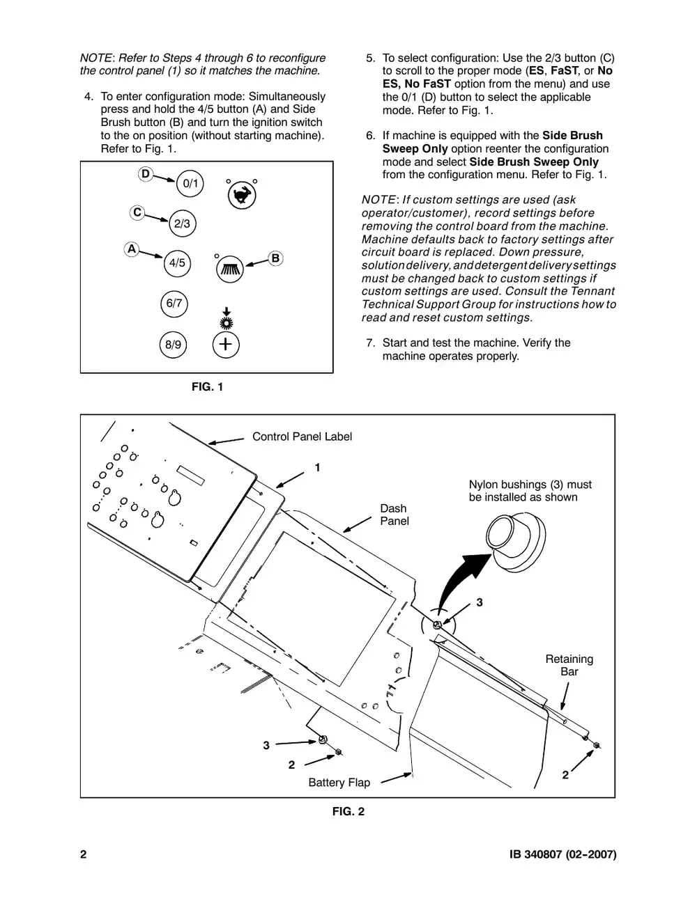 Tennant M20 instruction bulletin 340807, page 2 of 3