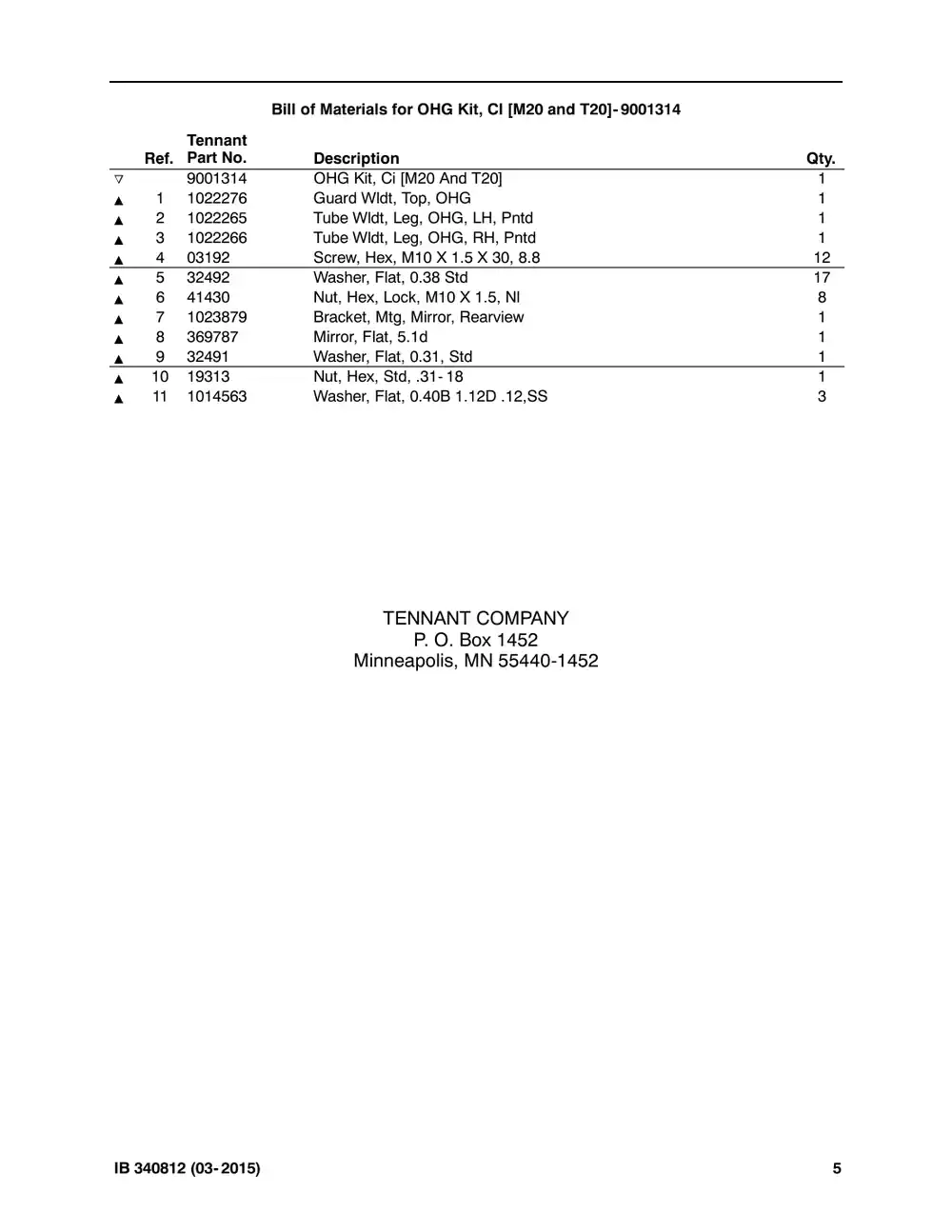 Tennant M20 instruction bulletin 340812, page 5 of 5
