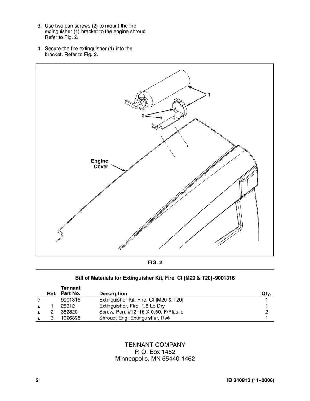 Tennant M20 instruction bulletin 340813, page 2 of 2