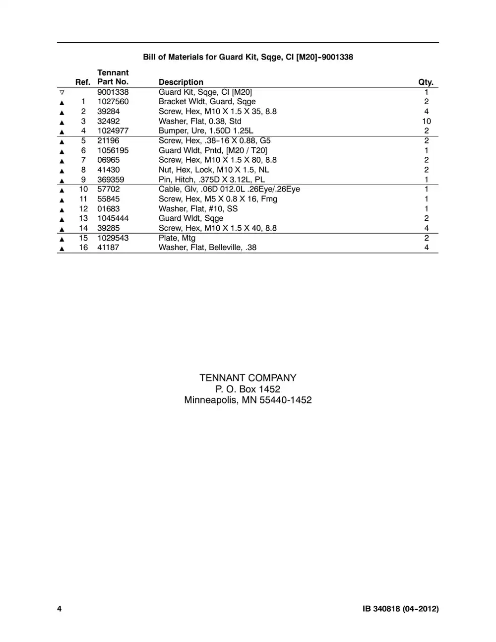 Tennant M20 instruction bulletin 340818, page 4 of 4