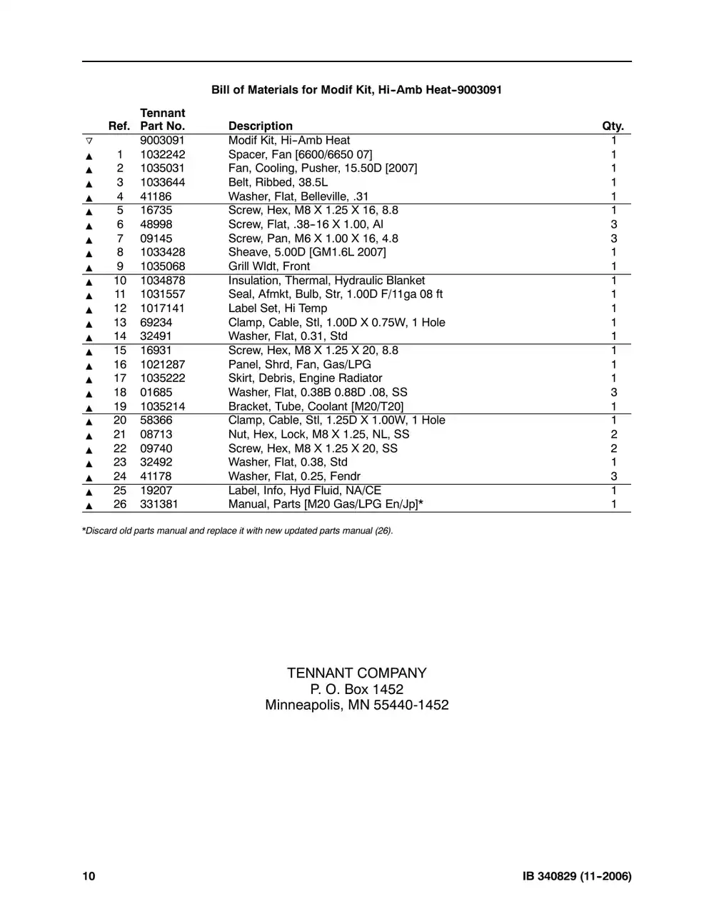 Tennant M20 instruction bulletin 340829, page 10 of 10