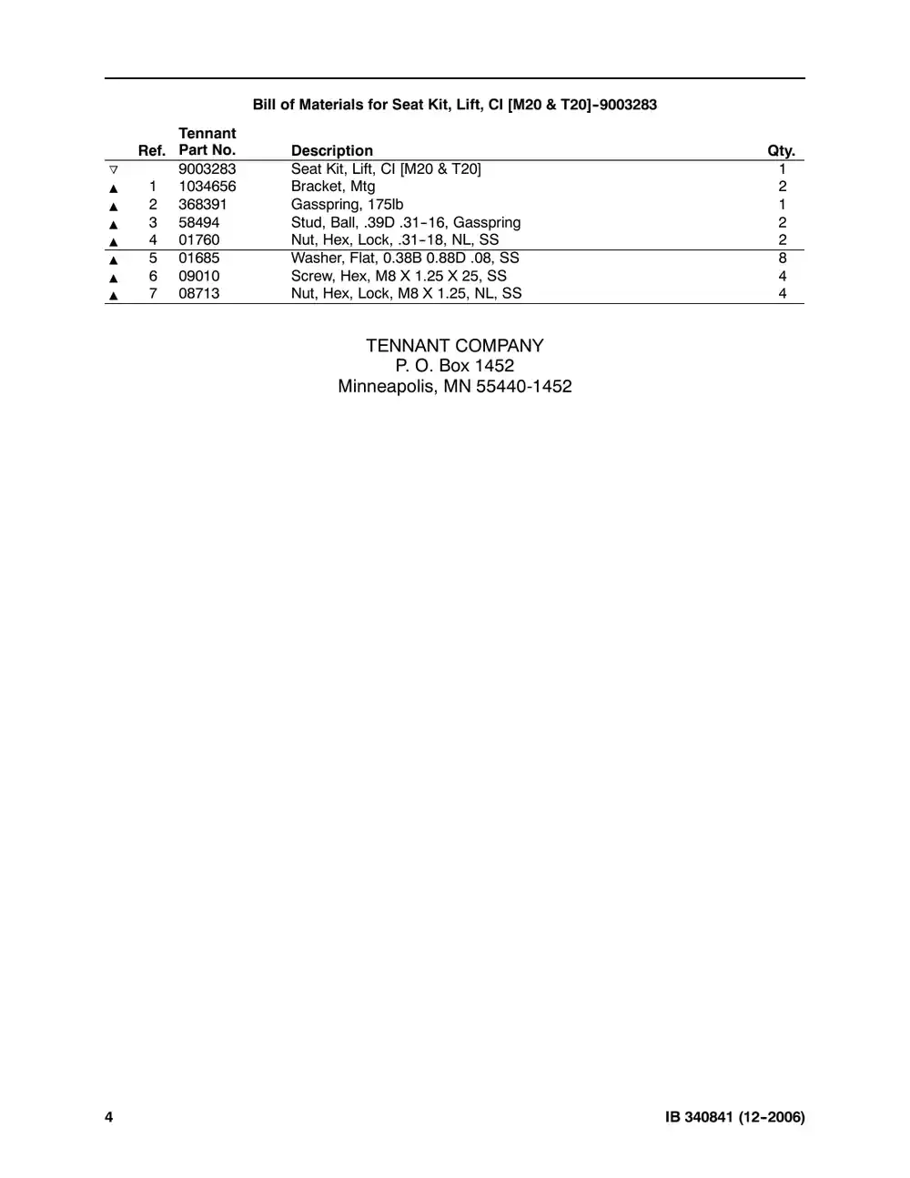 Tennant M20 instruction bulletin 340841, page 4 of 4