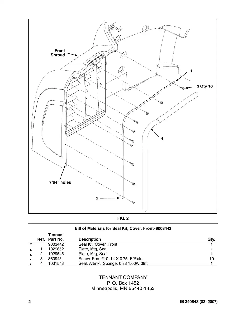 Tennant M20 instruction bulletin 340848, page 2 of 2