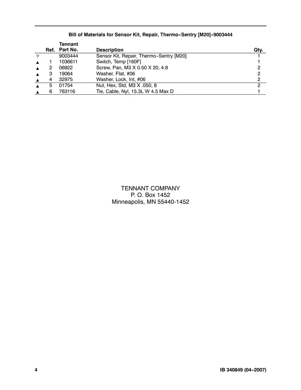 Tennant M20 instruction bulletin 340849, page 4 of 4