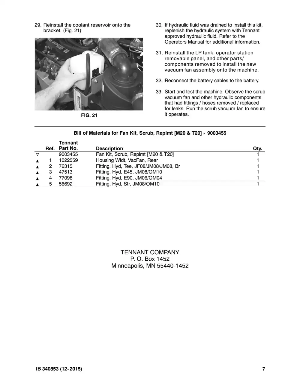 Tennant M20 instruction bulletin 340853, page 7 of 7