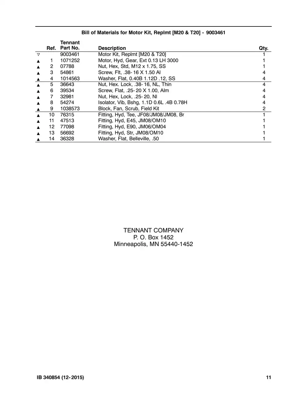 Tennant M20 instruction bulletin 340854, page 11 of 11