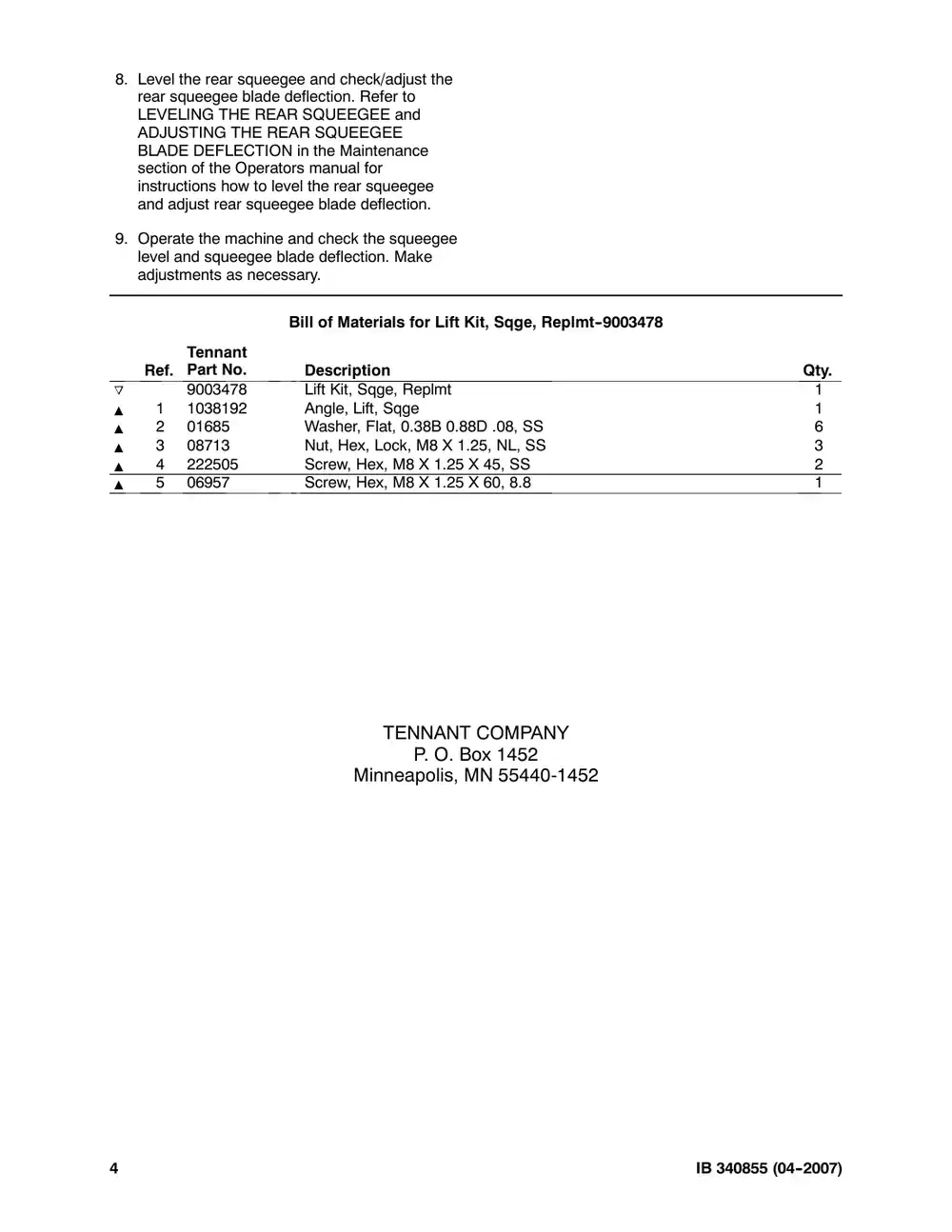 Tennant M20 instruction bulletin 340855, page 4 of 4