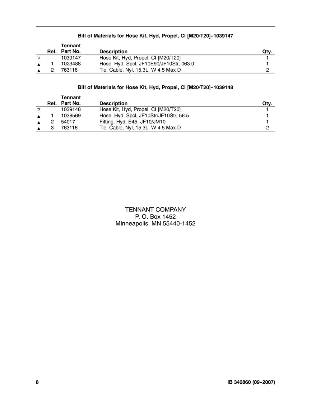 Tennant M20 instruction bulletin 340860, page 8 of 8