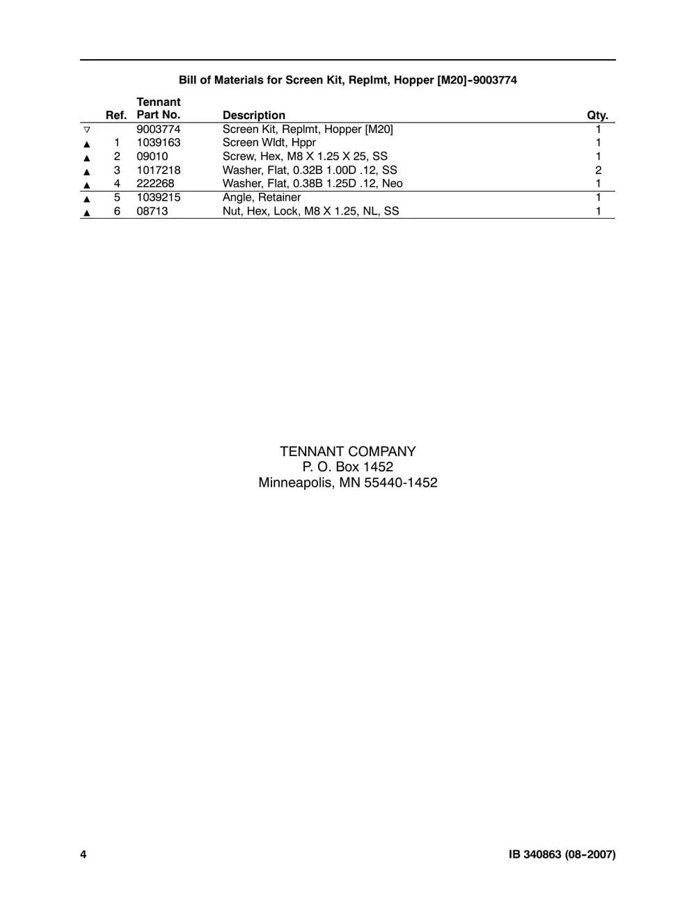 Tennant M20 instruction bulletin 340863, page 4 of 4