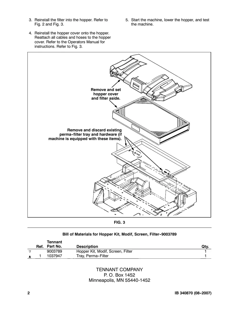 Tennant M20 instruction bulletin 340870, page 2 of 2