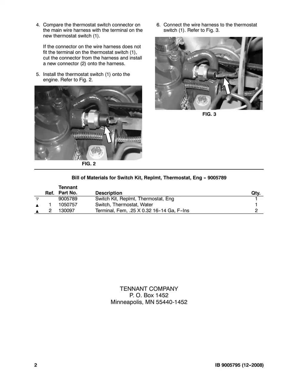 Tennant M20 instruction bulletin 9005795, page 2 of 2