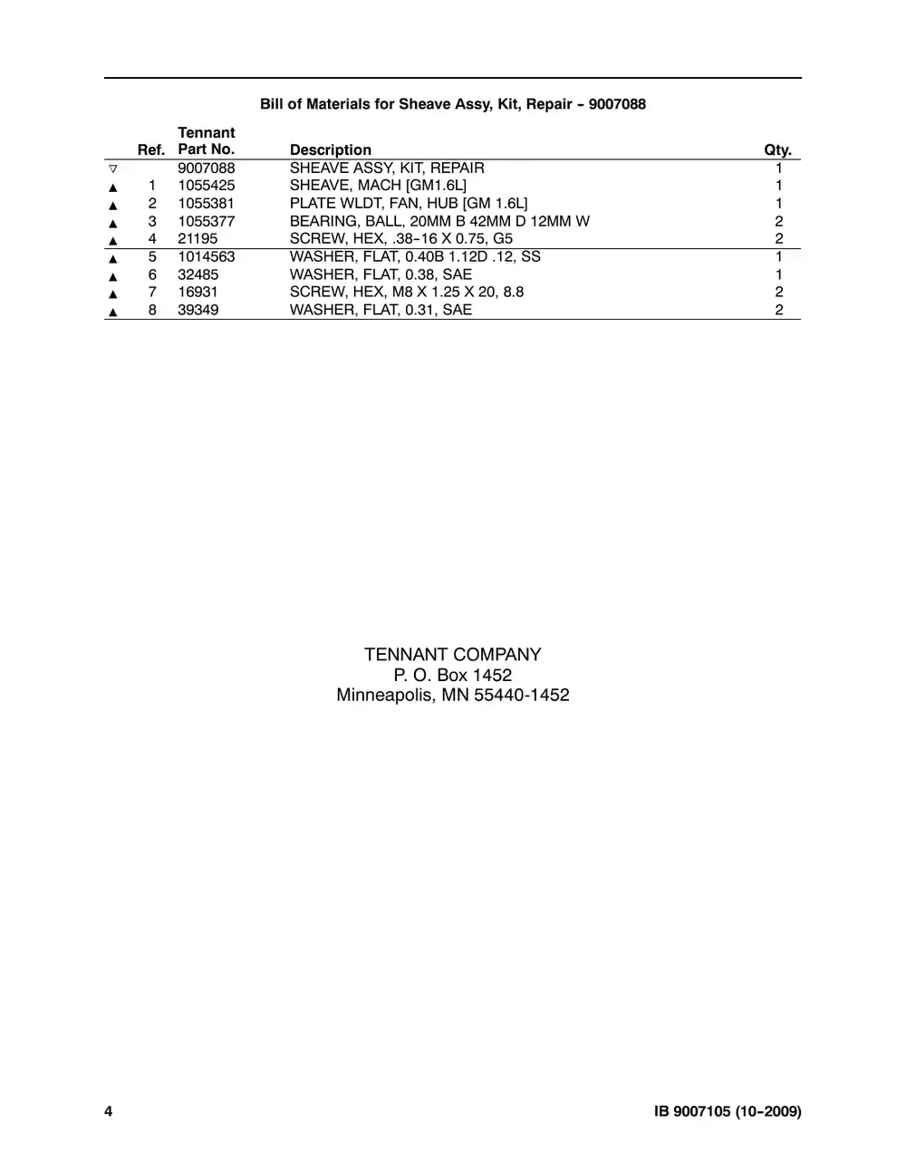 Tennant M20 instruction bulletin 9007105, page 4 of 4