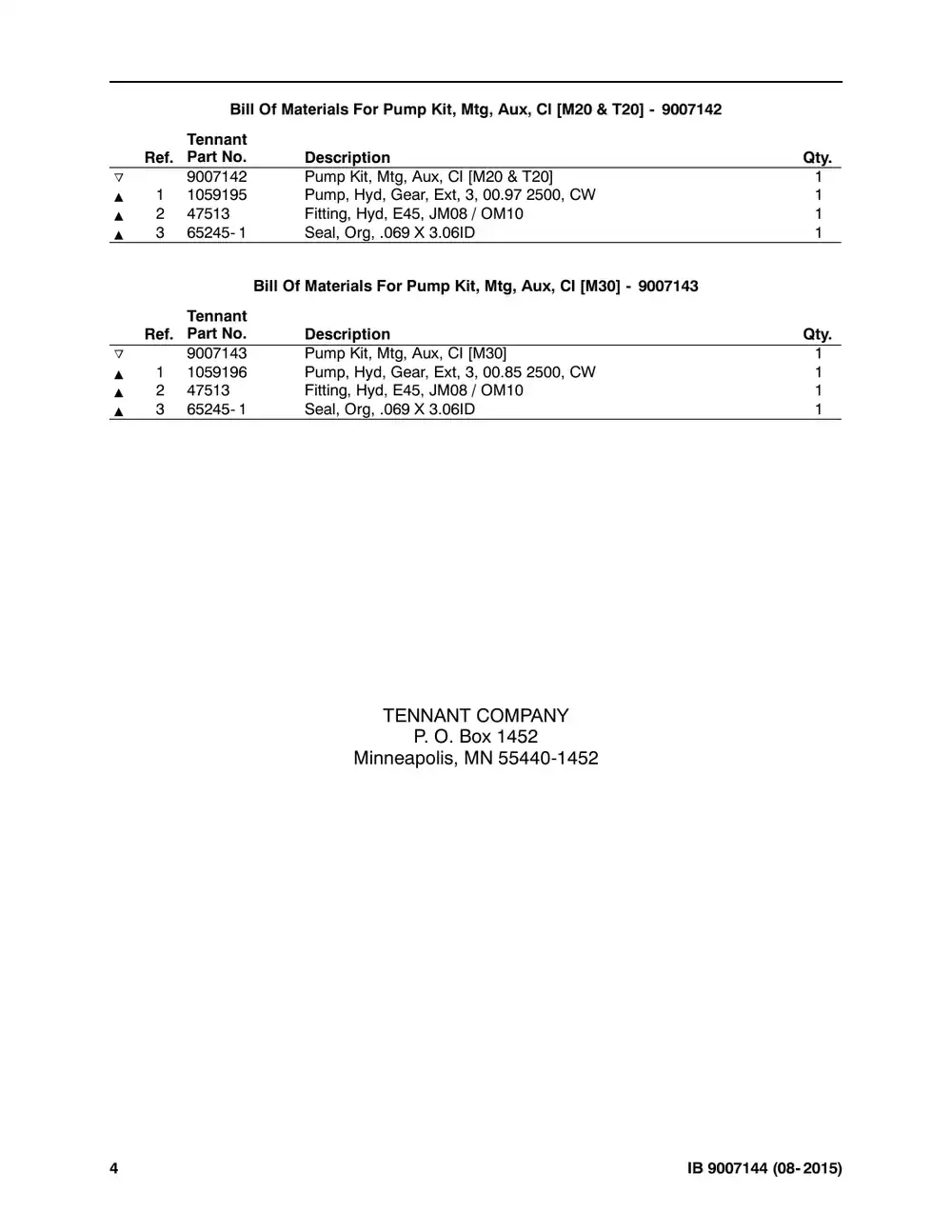 Tennant M20 instruction bulletin 9007144, page 4 of 4