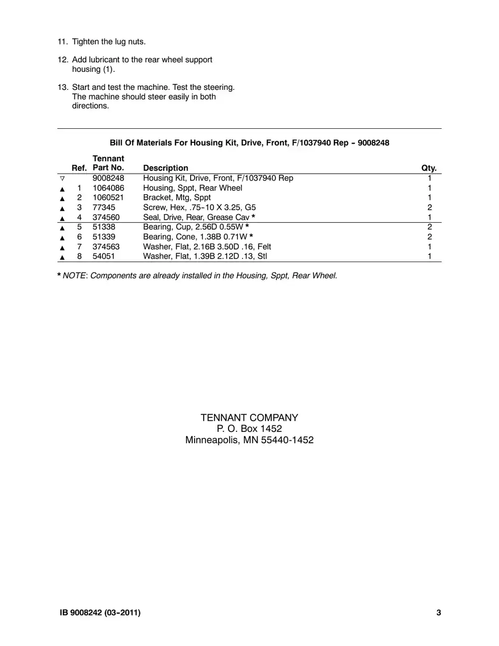Tennant M20 instruction bulletin 9008242, page 3 of 3