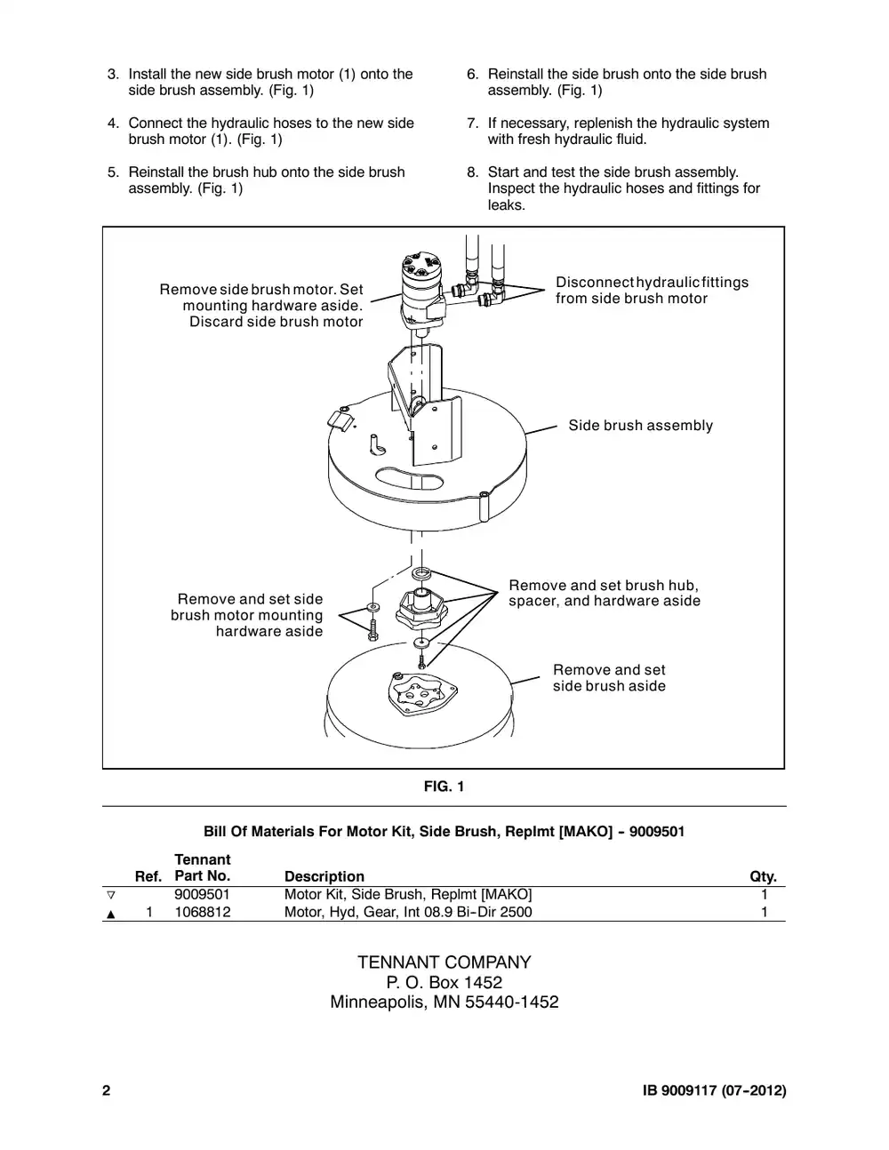 Tennant M20 instruction bulletin 9009117, page 2 of 2