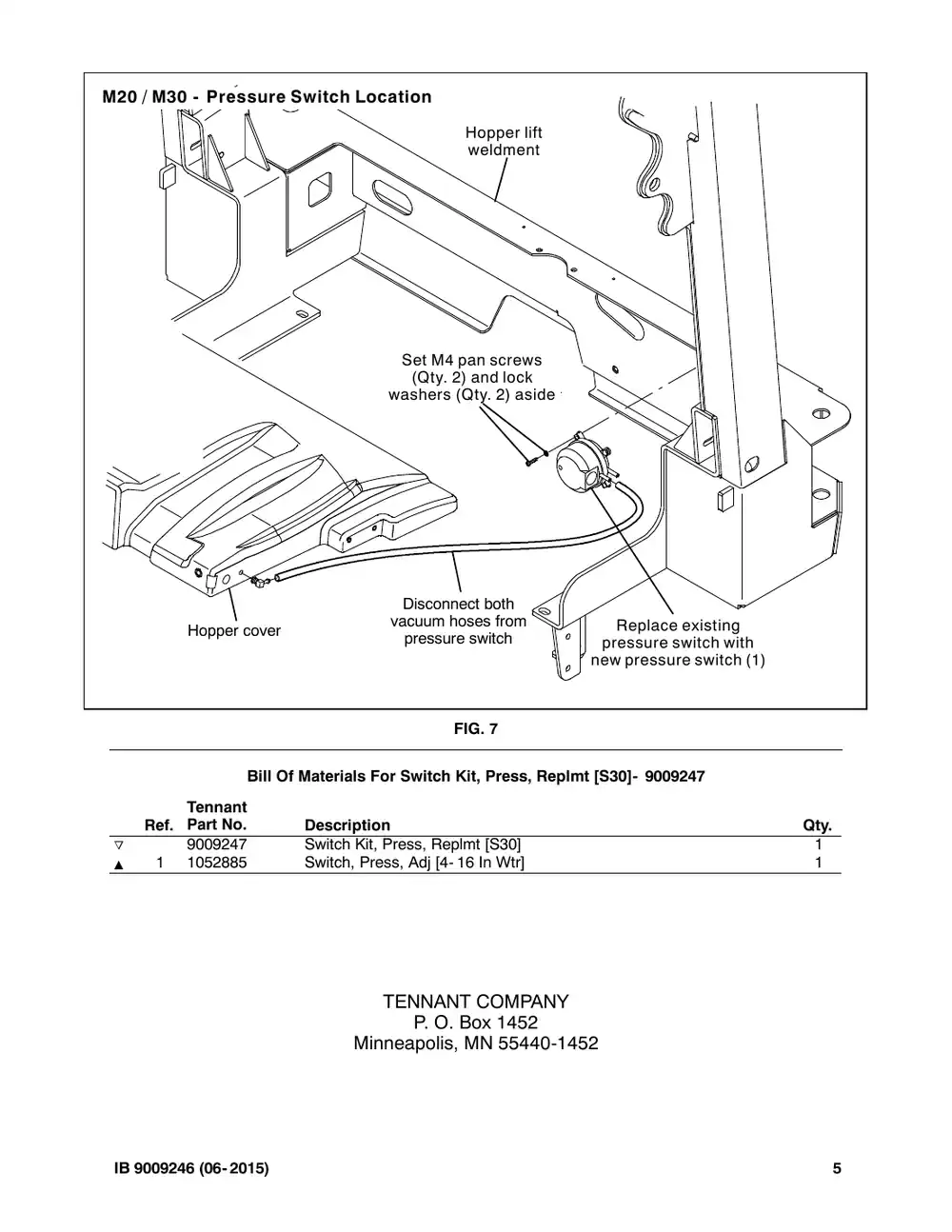 Tennant M20 instruction bulletin 9009246, page 5 of 5