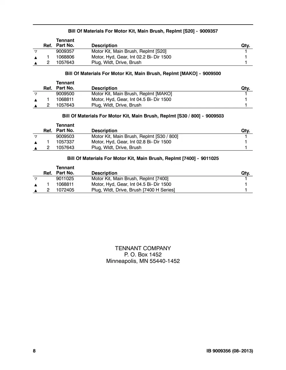 Tennant M20 instruction bulletin 9009356, page 8 of 8