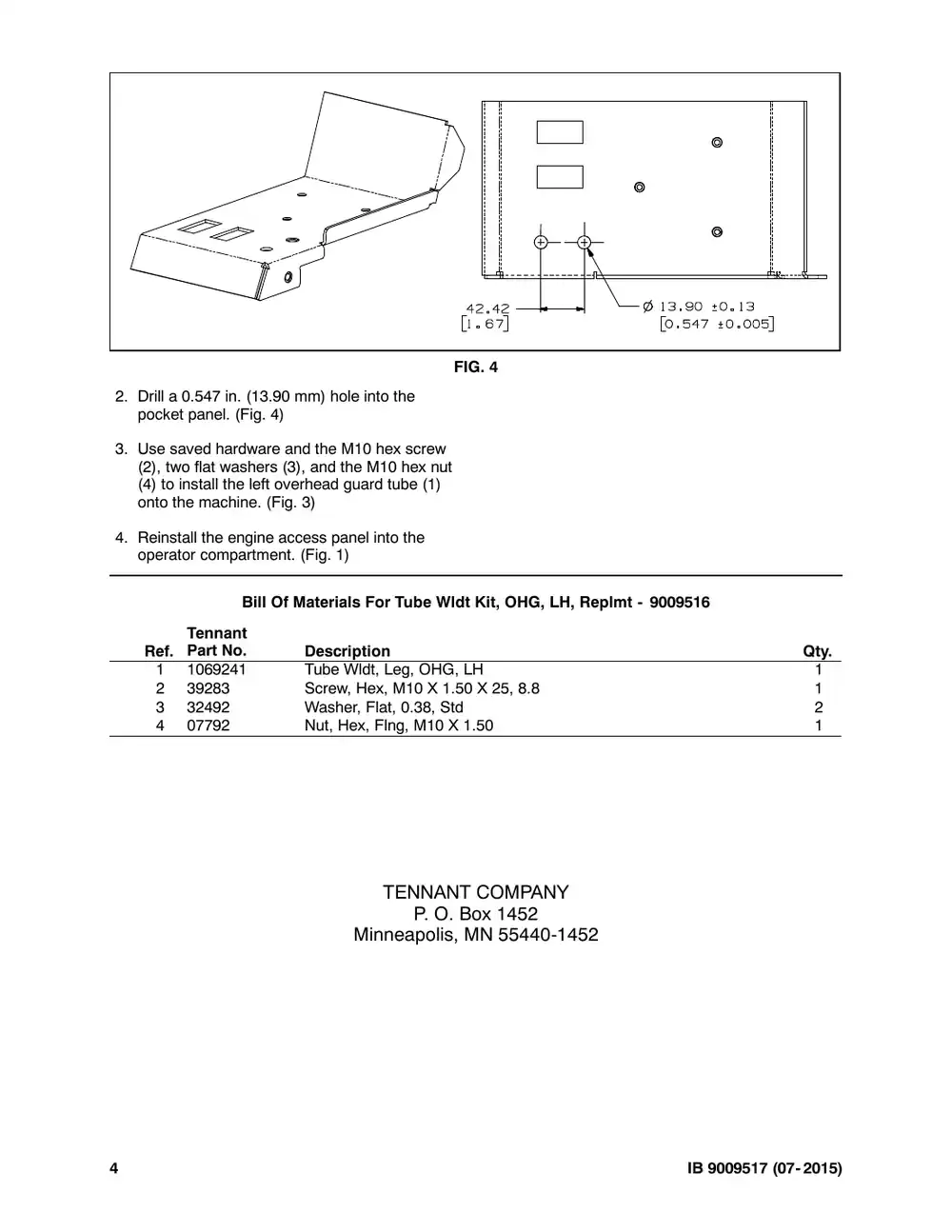 Tennant M20 instruction bulletin 9009517, page 4 of 4