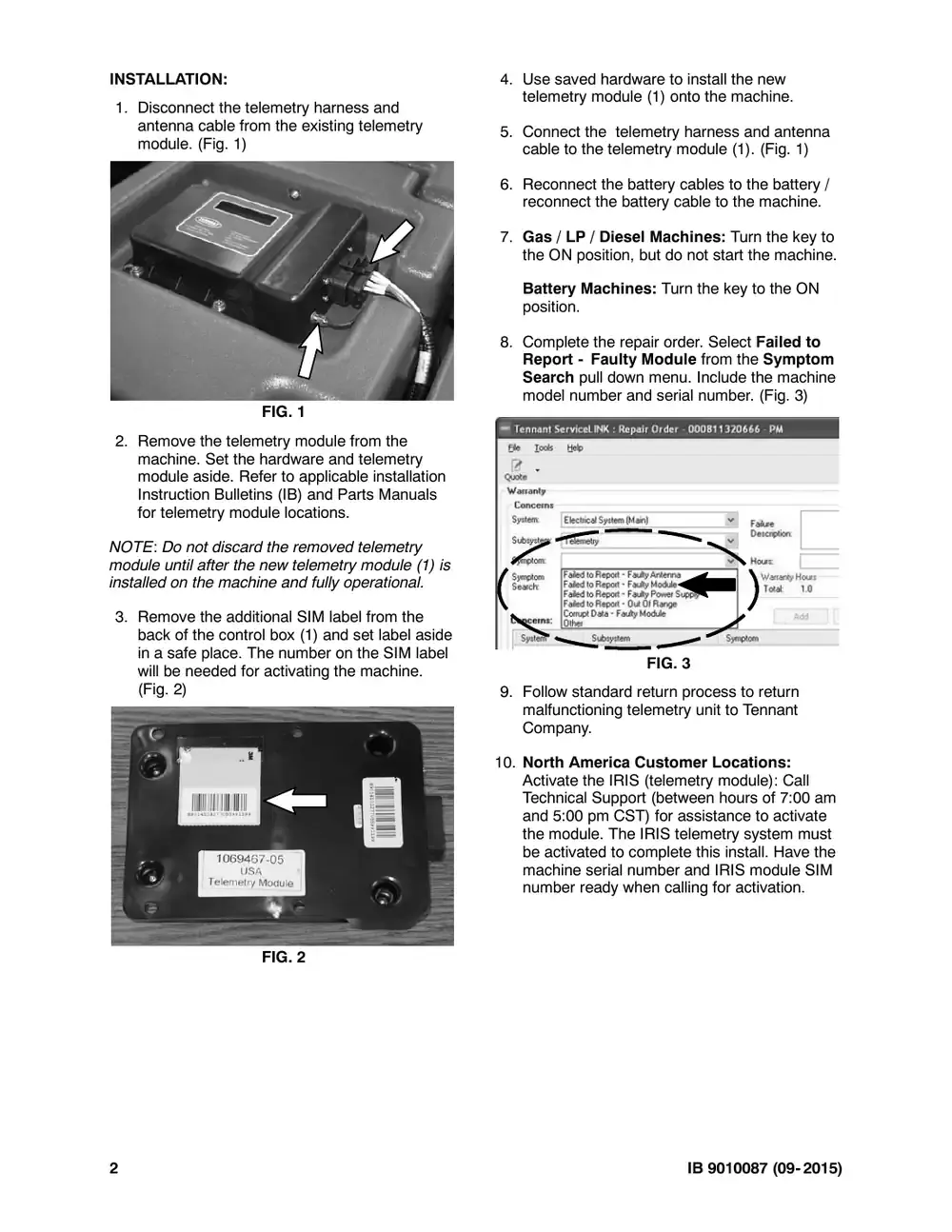 Tennant M20 instruction bulletin 9010087, page 2 of 3