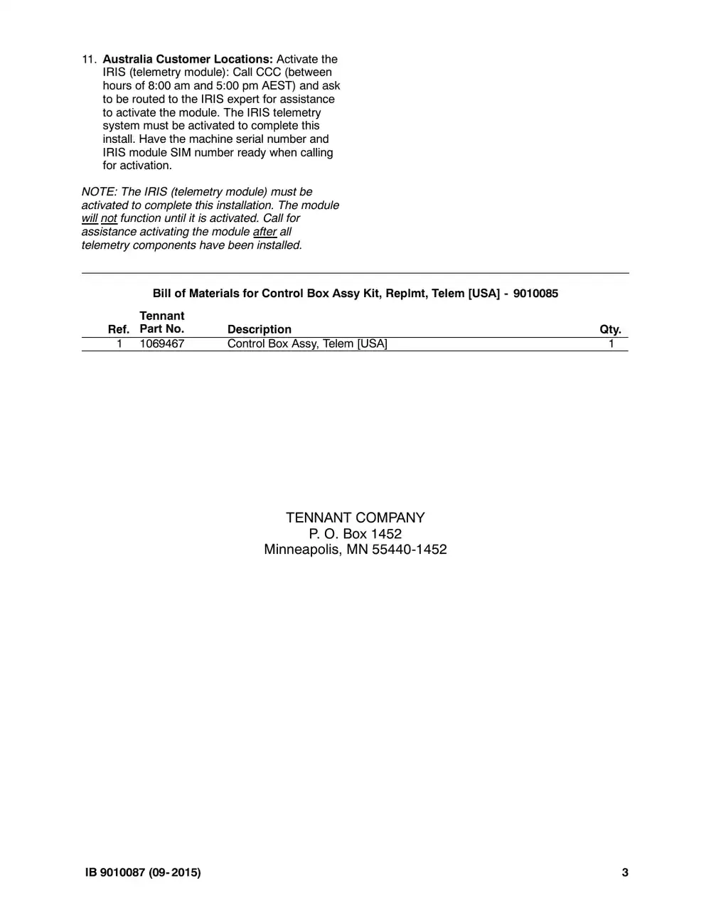 Tennant M20 instruction bulletin 9010087, page 3 of 3