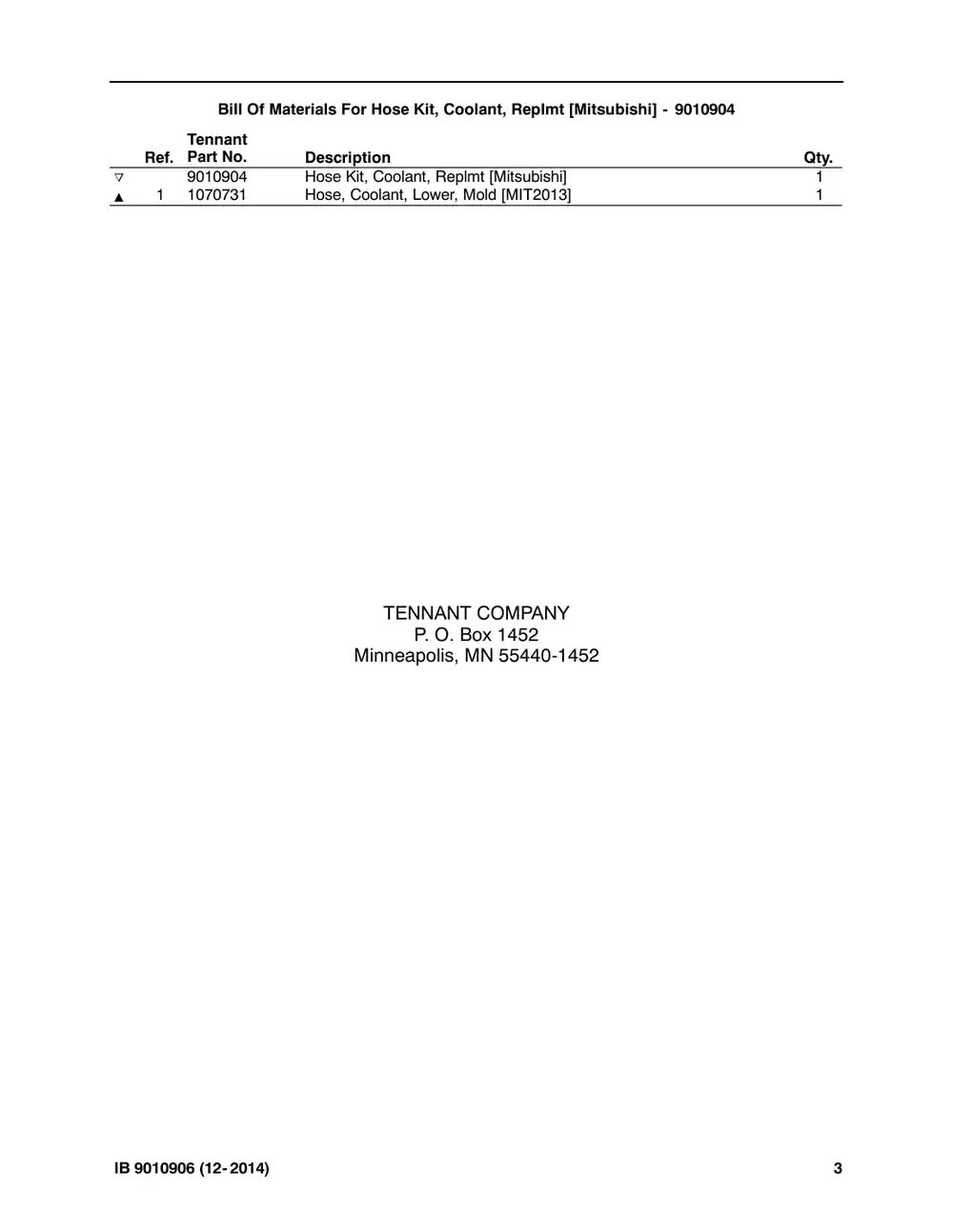 Tennant M20 instruction bulletin 9010906, page 3 of 3