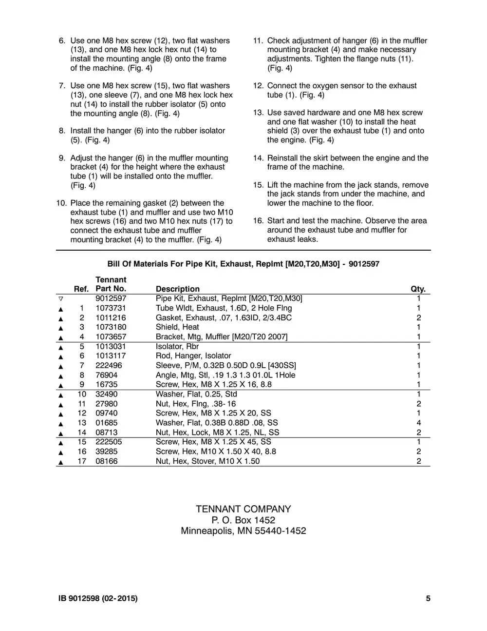 Tennant M20 instruction bulletin 9012598, page 5 of 5